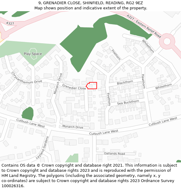 9, GRENADIER CLOSE, SHINFIELD, READING, RG2 9EZ: Location map and indicative extent of plot