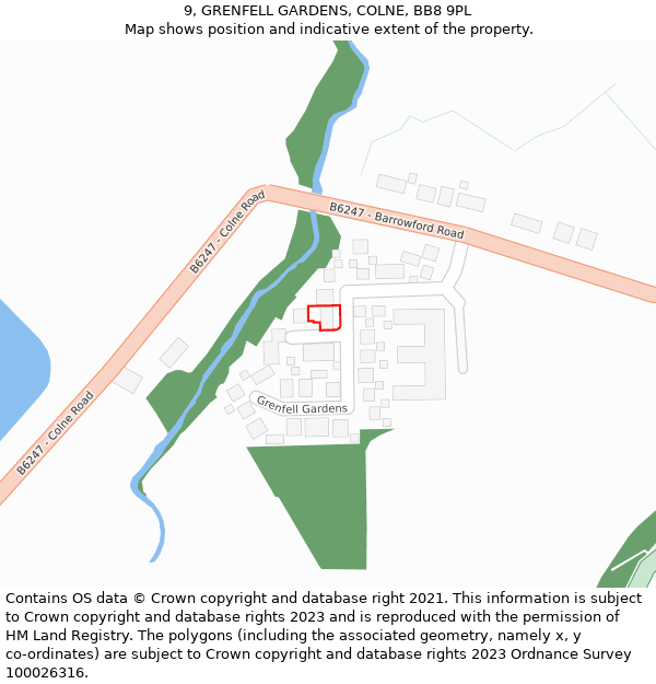 9, GRENFELL GARDENS, COLNE, BB8 9PL: Location map and indicative extent of plot
