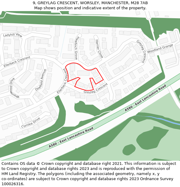 9, GREYLAG CRESCENT, WORSLEY, MANCHESTER, M28 7AB: Location map and indicative extent of plot