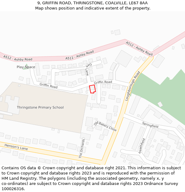 9, GRIFFIN ROAD, THRINGSTONE, COALVILLE, LE67 8AA: Location map and indicative extent of plot
