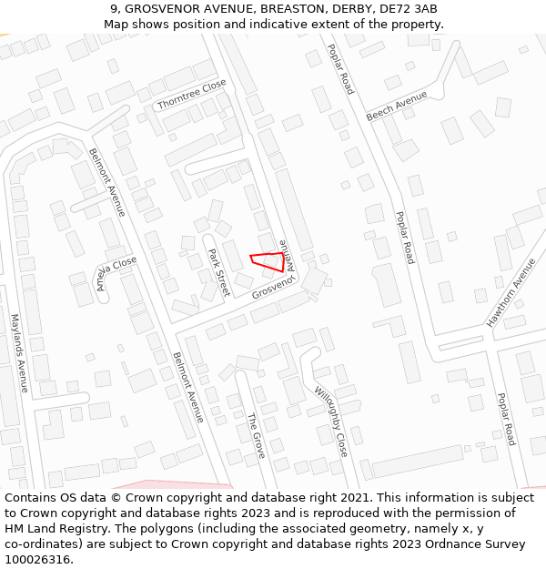 9, GROSVENOR AVENUE, BREASTON, DERBY, DE72 3AB: Location map and indicative extent of plot