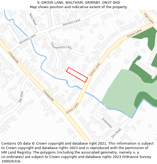 9, GROVE LANE, WALTHAM, GRIMSBY, DN37 0HD: Location map and indicative extent of plot