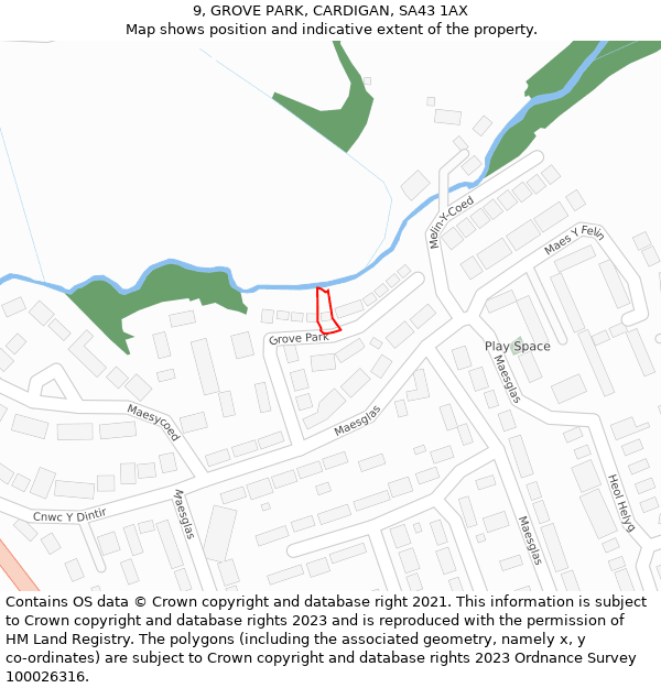 9, GROVE PARK, CARDIGAN, SA43 1AX: Location map and indicative extent of plot