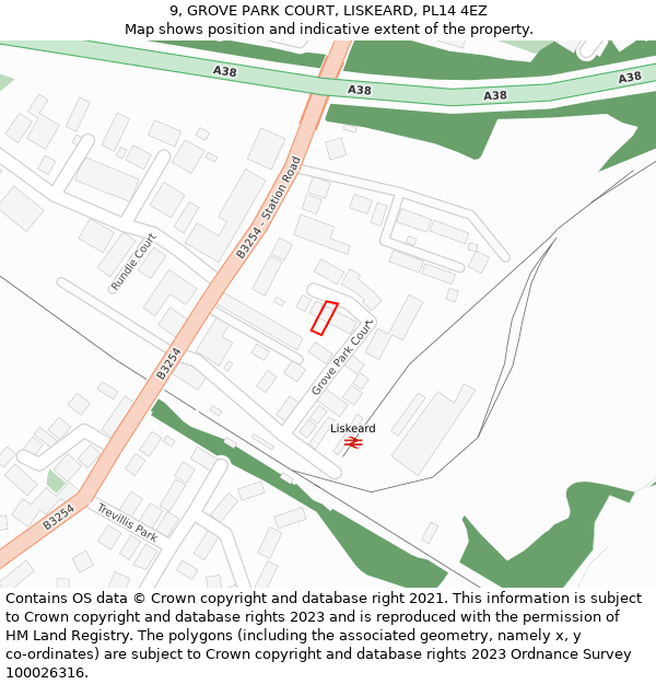 9, GROVE PARK COURT, LISKEARD, PL14 4EZ: Location map and indicative extent of plot