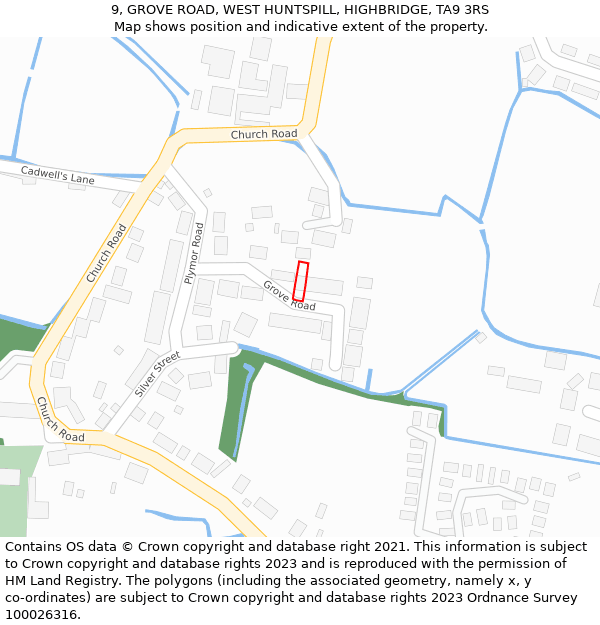 9, GROVE ROAD, WEST HUNTSPILL, HIGHBRIDGE, TA9 3RS: Location map and indicative extent of plot