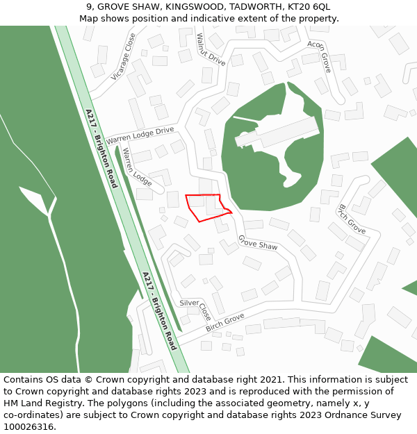 9, GROVE SHAW, KINGSWOOD, TADWORTH, KT20 6QL: Location map and indicative extent of plot