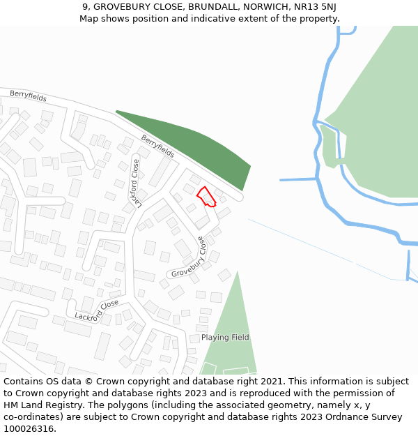 9, GROVEBURY CLOSE, BRUNDALL, NORWICH, NR13 5NJ: Location map and indicative extent of plot