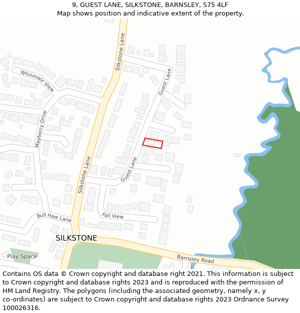 9, GUEST LANE, SILKSTONE, BARNSLEY, S75 4LF: Location map and indicative extent of plot