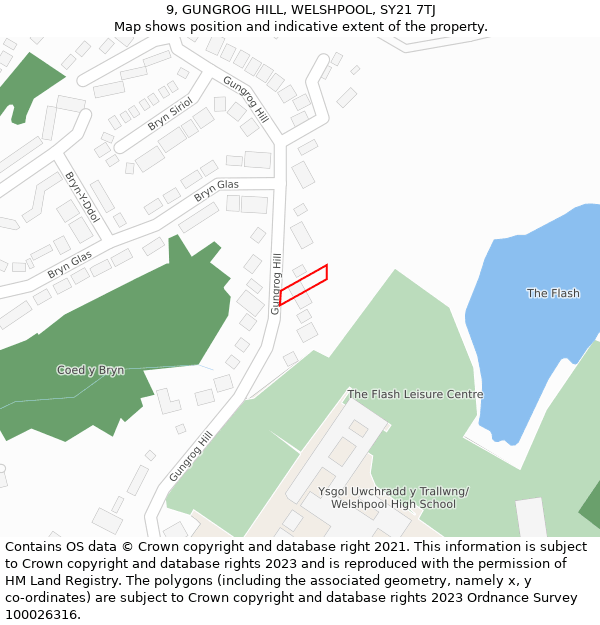 9, GUNGROG HILL, WELSHPOOL, SY21 7TJ: Location map and indicative extent of plot