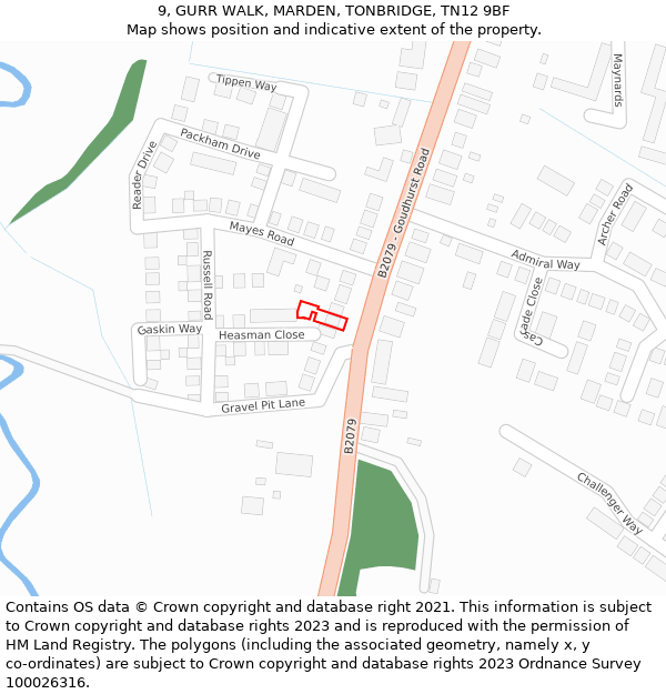 9, GURR WALK, MARDEN, TONBRIDGE, TN12 9BF: Location map and indicative extent of plot