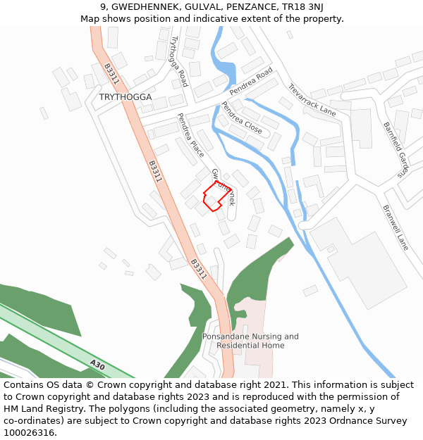 9, GWEDHENNEK, GULVAL, PENZANCE, TR18 3NJ: Location map and indicative extent of plot