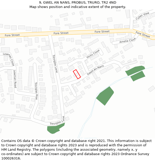 9, GWEL AN NANS, PROBUS, TRURO, TR2 4ND: Location map and indicative extent of plot