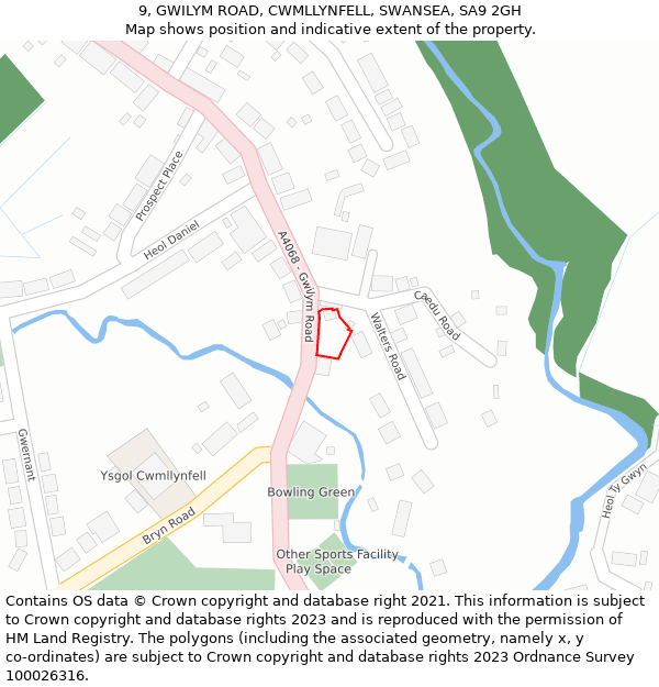 9, GWILYM ROAD, CWMLLYNFELL, SWANSEA, SA9 2GH: Location map and indicative extent of plot