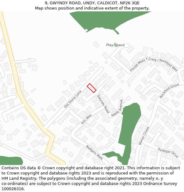 9, GWYNDY ROAD, UNDY, CALDICOT, NP26 3QE: Location map and indicative extent of plot