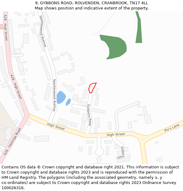 9, GYBBONS ROAD, ROLVENDEN, CRANBROOK, TN17 4LL: Location map and indicative extent of plot