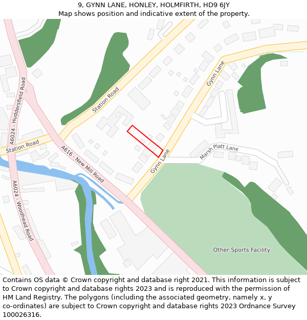 9, GYNN LANE, HONLEY, HOLMFIRTH, HD9 6JY: Location map and indicative extent of plot