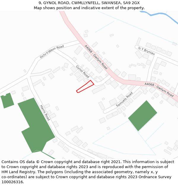 9, GYNOL ROAD, CWMLLYNFELL, SWANSEA, SA9 2GX: Location map and indicative extent of plot