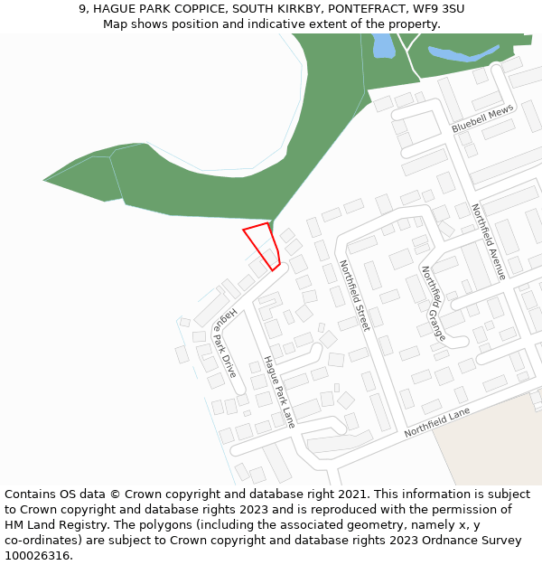 9, HAGUE PARK COPPICE, SOUTH KIRKBY, PONTEFRACT, WF9 3SU: Location map and indicative extent of plot