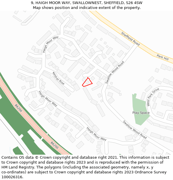 9, HAIGH MOOR WAY, SWALLOWNEST, SHEFFIELD, S26 4SW: Location map and indicative extent of plot