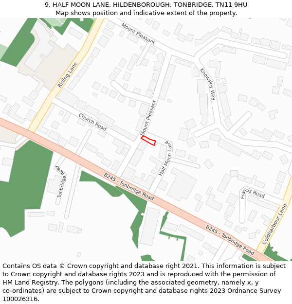 9, HALF MOON LANE, HILDENBOROUGH, TONBRIDGE, TN11 9HU: Location map and indicative extent of plot