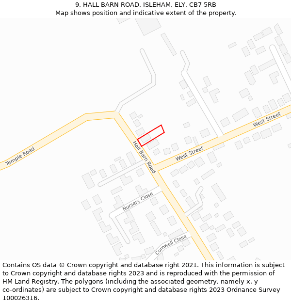 9, HALL BARN ROAD, ISLEHAM, ELY, CB7 5RB: Location map and indicative extent of plot