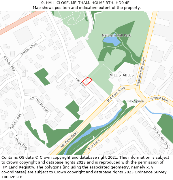 9, HALL CLOSE, MELTHAM, HOLMFIRTH, HD9 4EL: Location map and indicative extent of plot