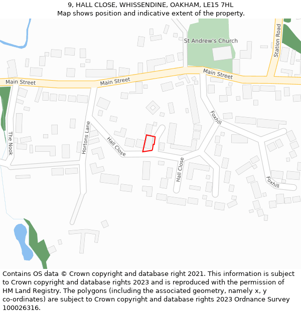 9, HALL CLOSE, WHISSENDINE, OAKHAM, LE15 7HL: Location map and indicative extent of plot