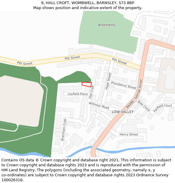 9, HALL CROFT, WOMBWELL, BARNSLEY, S73 8BP: Location map and indicative extent of plot
