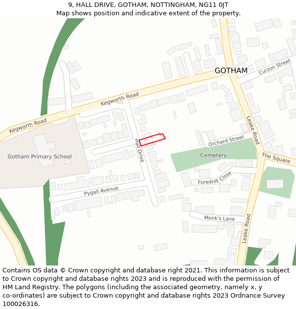 9, HALL DRIVE, GOTHAM, NOTTINGHAM, NG11 0JT: Location map and indicative extent of plot