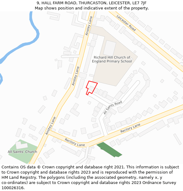 9, HALL FARM ROAD, THURCASTON, LEICESTER, LE7 7JF: Location map and indicative extent of plot