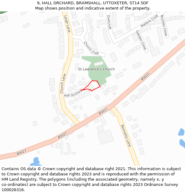 9, HALL ORCHARD, BRAMSHALL, UTTOXETER, ST14 5DF: Location map and indicative extent of plot