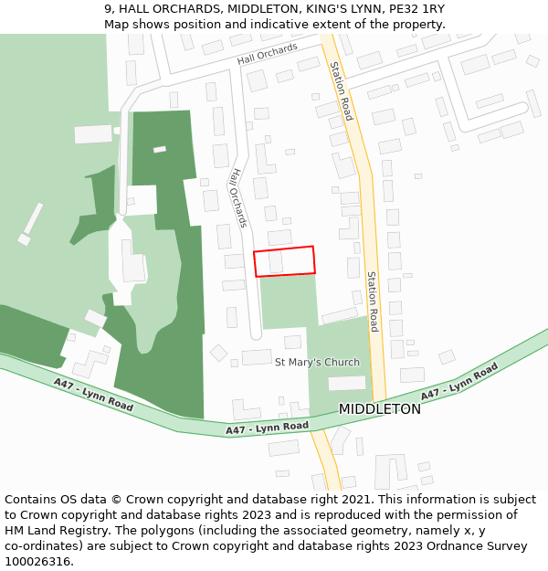 9, HALL ORCHARDS, MIDDLETON, KING'S LYNN, PE32 1RY: Location map and indicative extent of plot