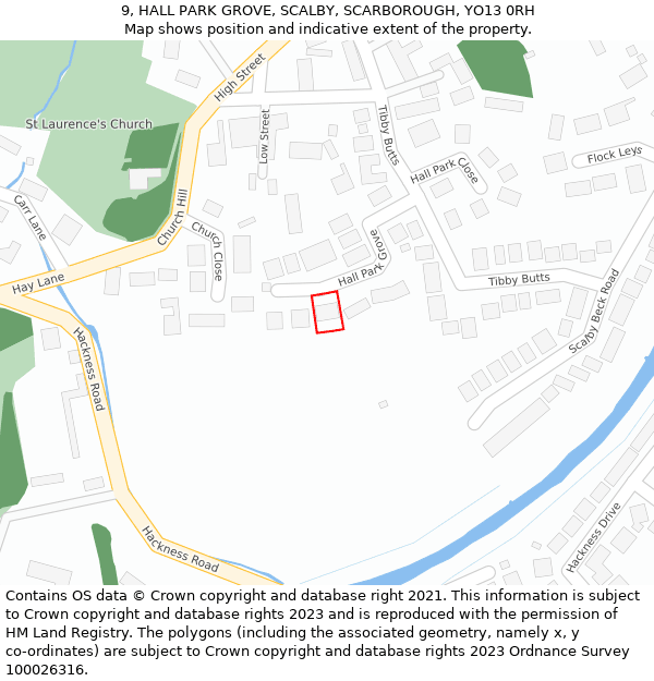 9, HALL PARK GROVE, SCALBY, SCARBOROUGH, YO13 0RH: Location map and indicative extent of plot