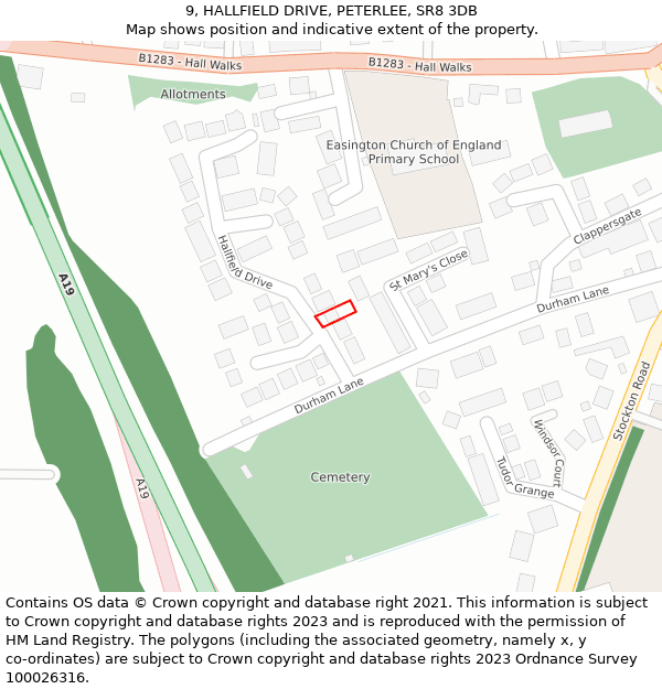 9, HALLFIELD DRIVE, PETERLEE, SR8 3DB: Location map and indicative extent of plot
