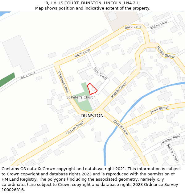 9, HALLS COURT, DUNSTON, LINCOLN, LN4 2HJ: Location map and indicative extent of plot