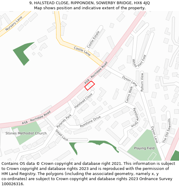 9, HALSTEAD CLOSE, RIPPONDEN, SOWERBY BRIDGE, HX6 4JQ: Location map and indicative extent of plot