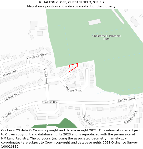 9, HALTON CLOSE, CHESTERFIELD, S41 8JP: Location map and indicative extent of plot
