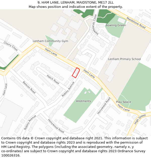 9, HAM LANE, LENHAM, MAIDSTONE, ME17 2LL: Location map and indicative extent of plot