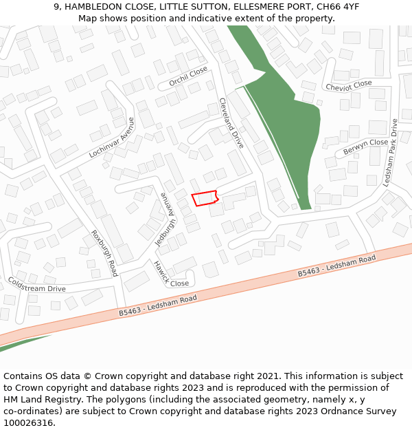 9, HAMBLEDON CLOSE, LITTLE SUTTON, ELLESMERE PORT, CH66 4YF: Location map and indicative extent of plot