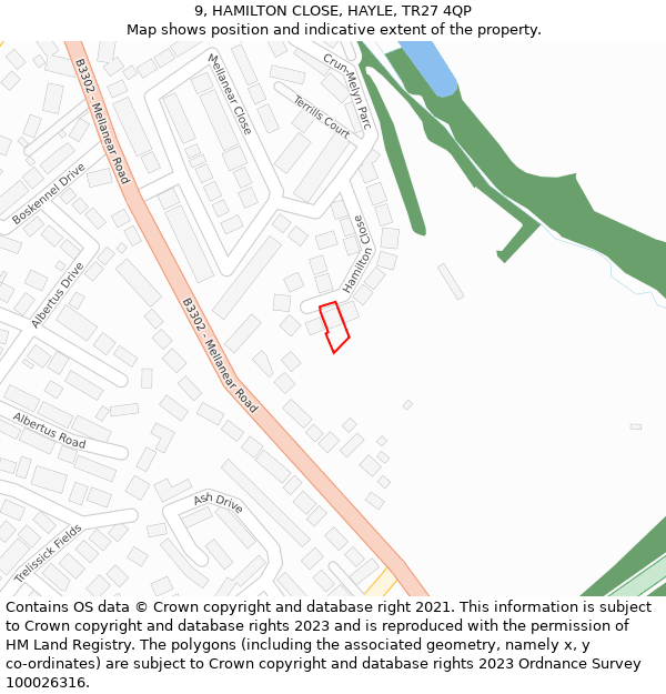 9, HAMILTON CLOSE, HAYLE, TR27 4QP: Location map and indicative extent of plot