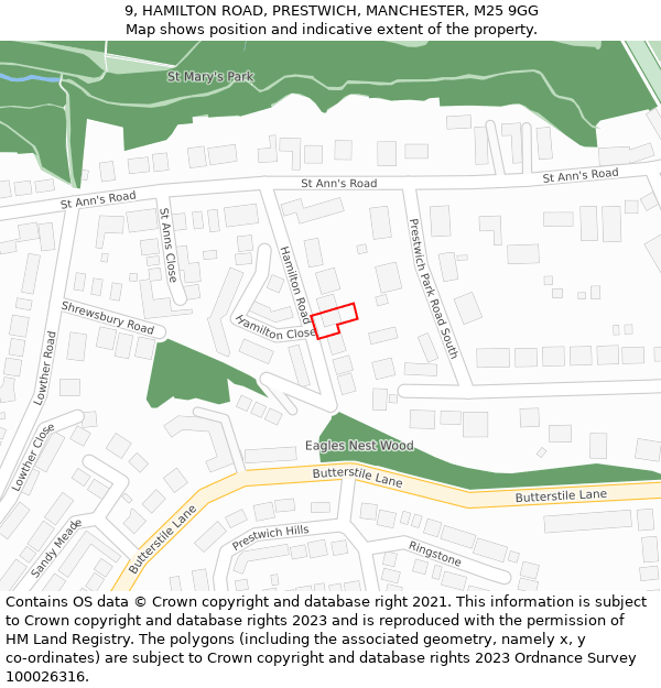 9, HAMILTON ROAD, PRESTWICH, MANCHESTER, M25 9GG: Location map and indicative extent of plot