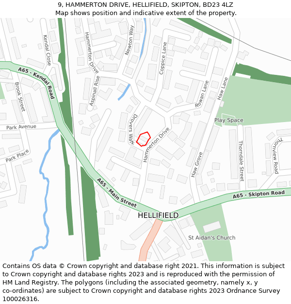 9, HAMMERTON DRIVE, HELLIFIELD, SKIPTON, BD23 4LZ: Location map and indicative extent of plot