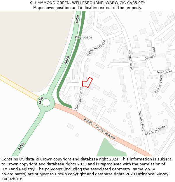 9, HAMMOND GREEN, WELLESBOURNE, WARWICK, CV35 9EY: Location map and indicative extent of plot