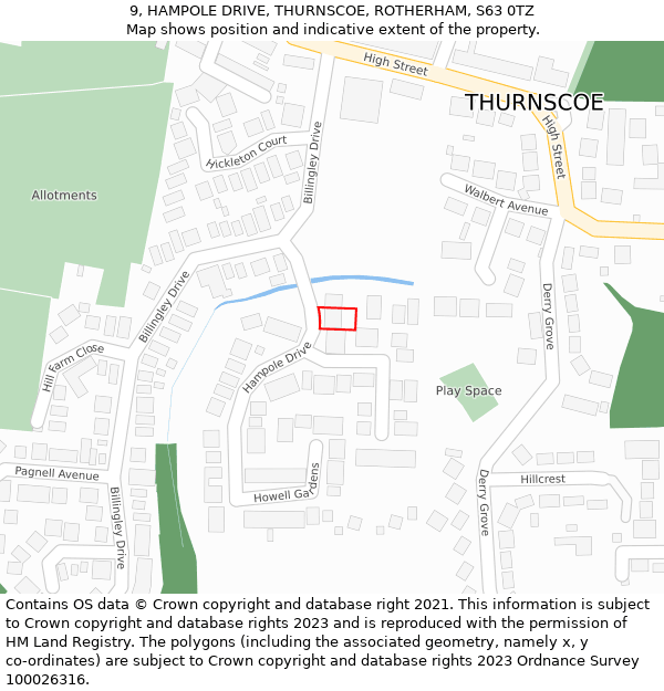 9, HAMPOLE DRIVE, THURNSCOE, ROTHERHAM, S63 0TZ: Location map and indicative extent of plot