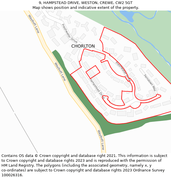 9, HAMPSTEAD DRIVE, WESTON, CREWE, CW2 5GT: Location map and indicative extent of plot