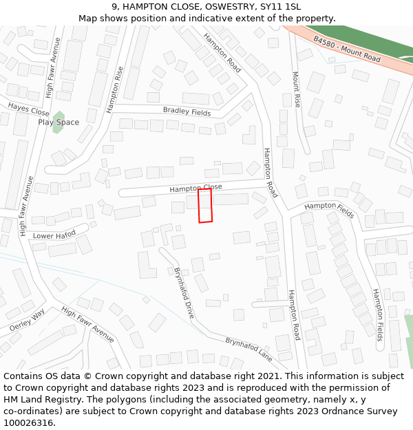 9, HAMPTON CLOSE, OSWESTRY, SY11 1SL: Location map and indicative extent of plot