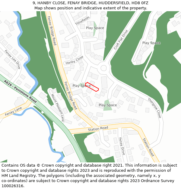 9, HANBY CLOSE, FENAY BRIDGE, HUDDERSFIELD, HD8 0FZ: Location map and indicative extent of plot