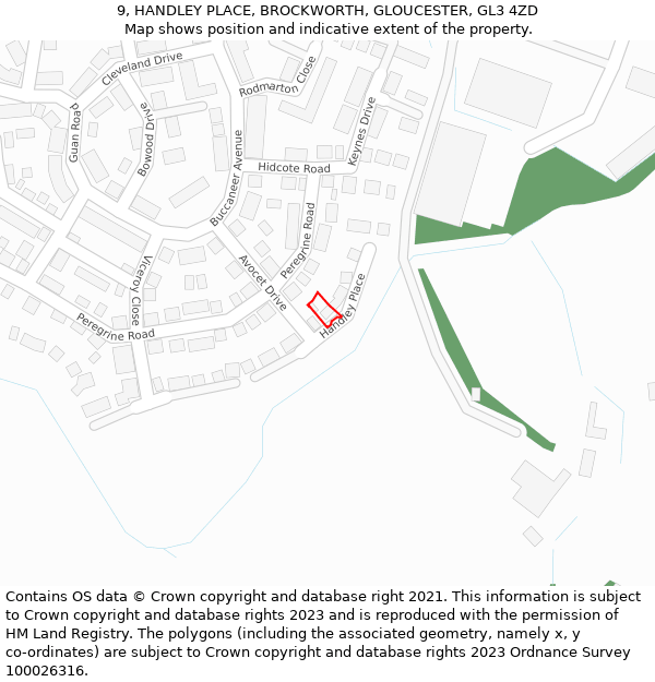 9, HANDLEY PLACE, BROCKWORTH, GLOUCESTER, GL3 4ZD: Location map and indicative extent of plot