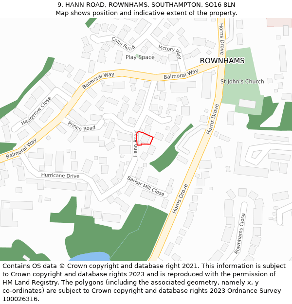 9, HANN ROAD, ROWNHAMS, SOUTHAMPTON, SO16 8LN: Location map and indicative extent of plot