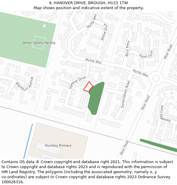 9, HANOVER DRIVE, BROUGH, HU15 1TW: Location map and indicative extent of plot